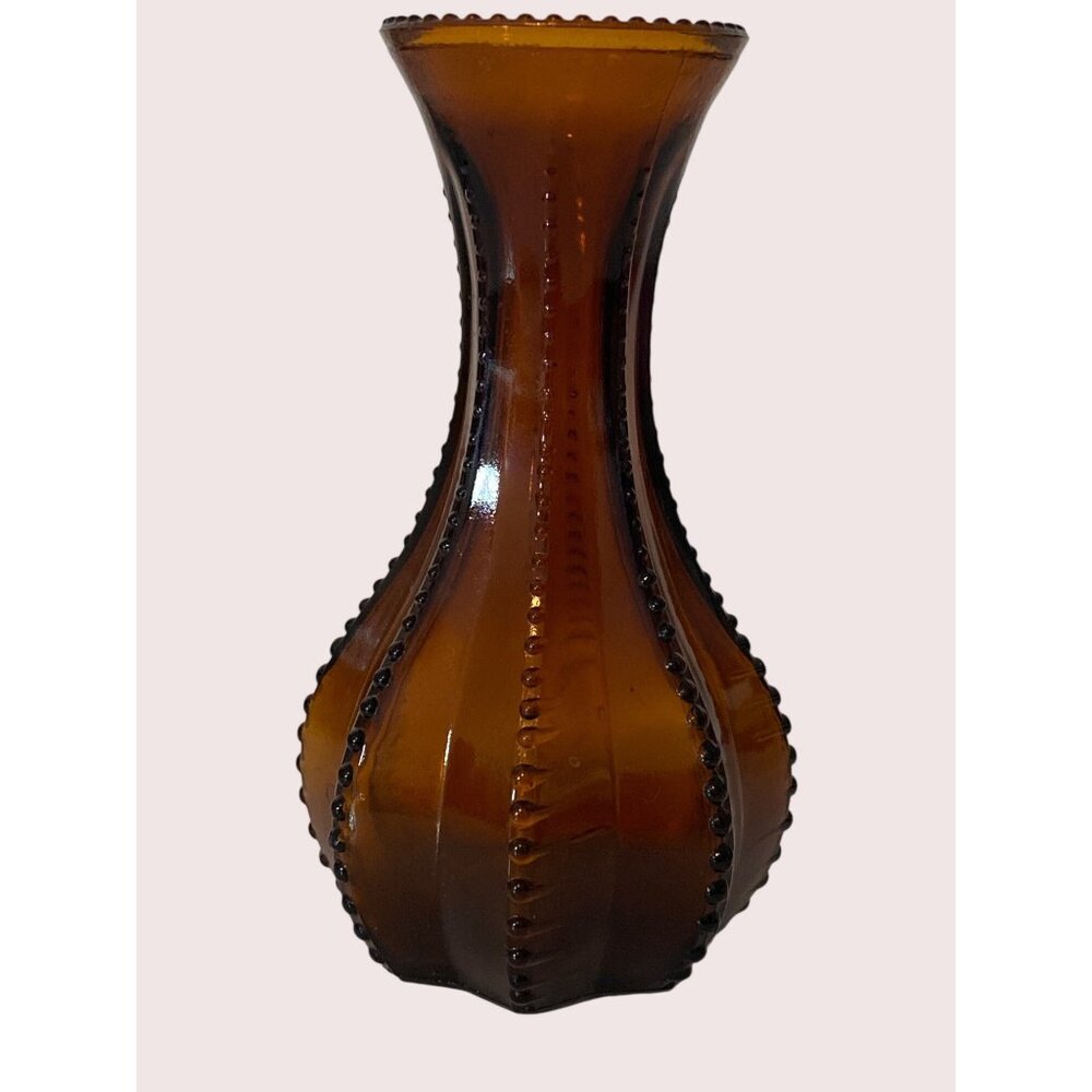 VTG Amber Glass Bud Vase Hobnail Striped Ribbed Textured Dot Mini Bottle Star
